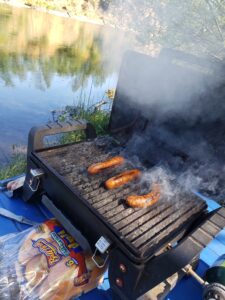 shore lunch on lower sacramento river trout fishing guide trip